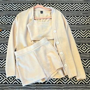 3 piece set // cardigan, crop top, shorts
